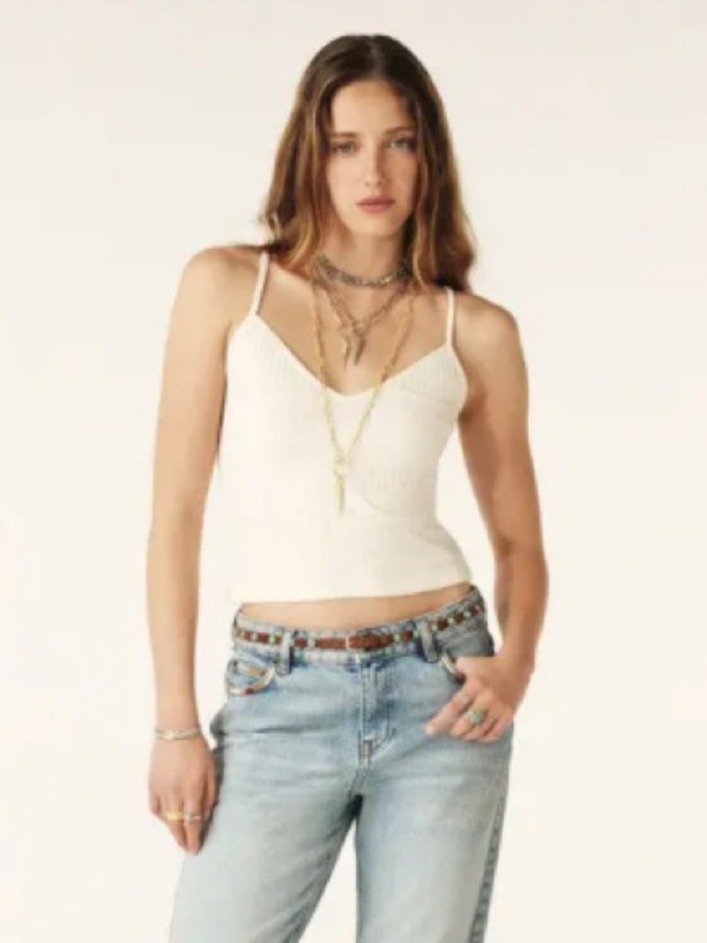 ba&sh Tarsa Cream Ribbed V-Neck Tank Top NWT